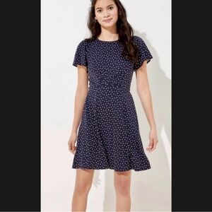 NWT Ann Taylor LOFT Navy Polka Dot Flutter Sleeve Fit Flare Dress 00P